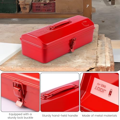 large metal tool storage box with handle for, side view