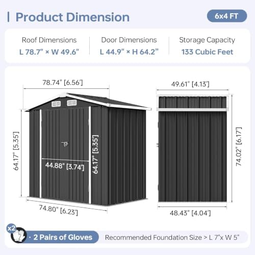 6x4ft outdoor storage shed with base black shown in use
