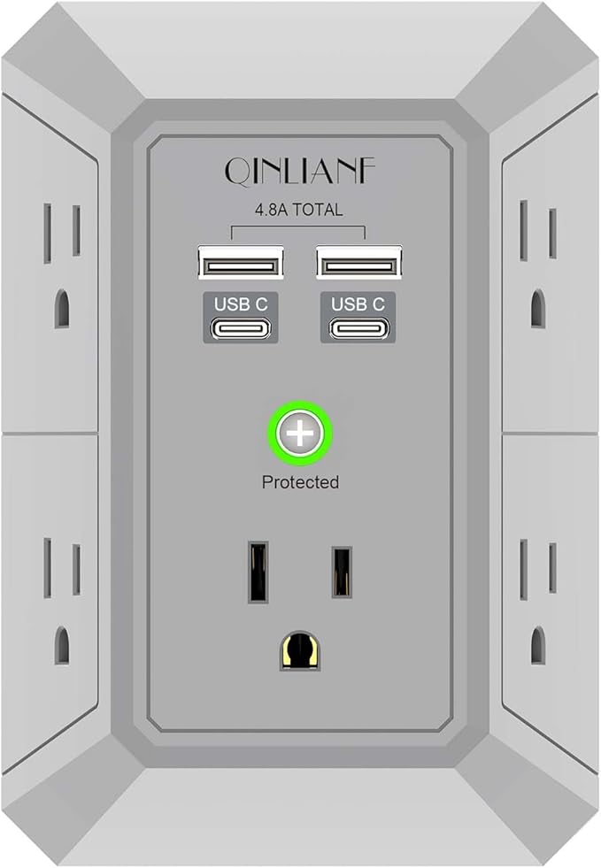 USB Wall Charger, Surge Protector, QINLIANF 5 Outlet Extender by QINLIANF