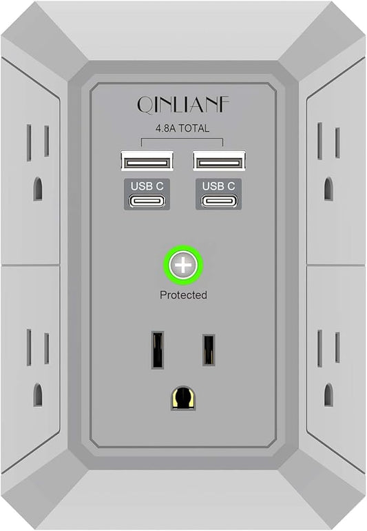 USB Wall Charger, Surge Protector, QINLIANF 5 Outlet Extender by QINLIANF