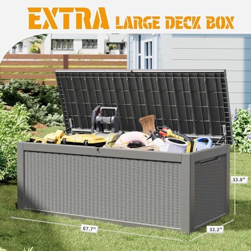 nunu lab 320 gal deck box, outdoor storage shown in use