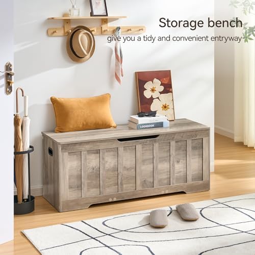vankiley 47.2" storage chest extra large,wooden storage bench(greige)., close-up detail