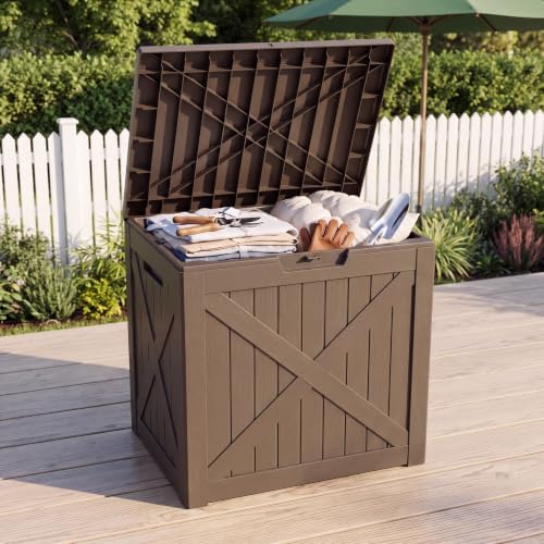 nicbex 32 gallon waterproof resin storage deck box, front angle view