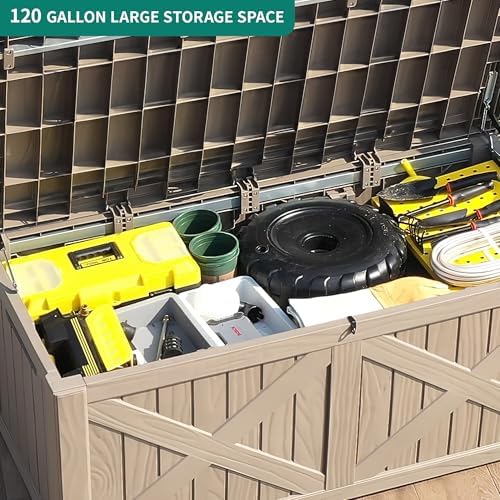 yitahome 150 gallon large outdoor storage box with shown in use