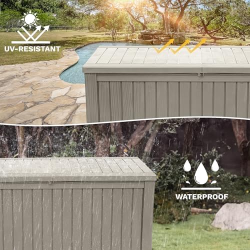 dwvo 180 gallon xl deck box with divider showing dimensions