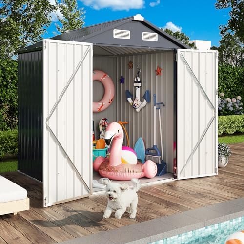 ironck 5.7x5.7ft outdoor storage shed, tool shed, dark, view 9
