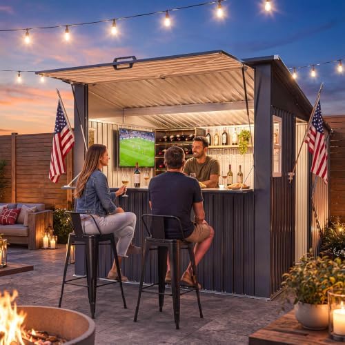 aoxun 8x7 ft outdoor bar shed with canopy, close-up detail