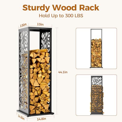 4ft firewood rack with leaf pattern, fire wood shown in use