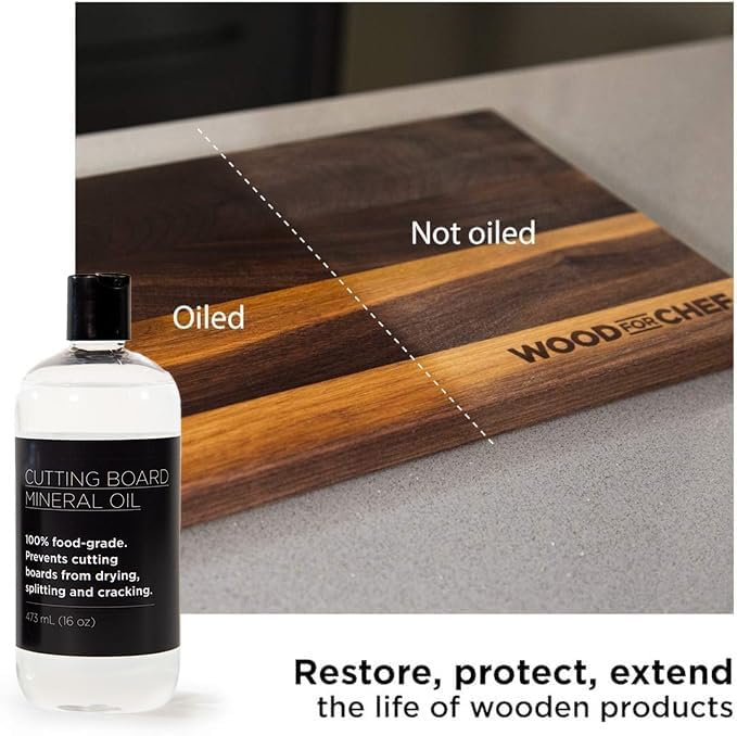 Cutting Board Food Grade Mineral Oil (16 oz) - Revitalize Cutting Board, Butcher Block, Countertops and Wood Utensils - Food Safe Certified NSF - Made in North America