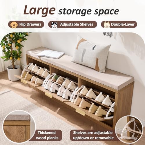 rattan narrow entryway bench with shoe storage, 3 on a desk or shelf