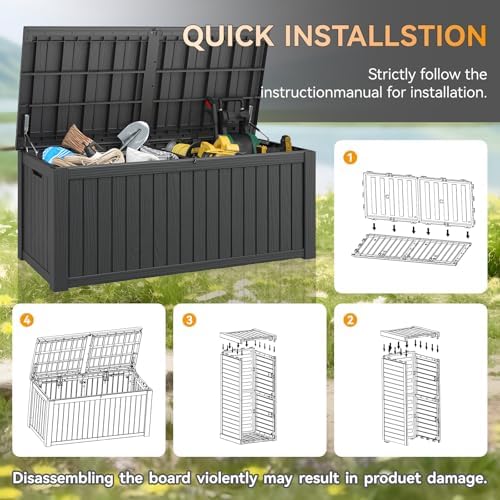 outdoor storage box waterproof, 180 gallon deck box on a desk or shelf