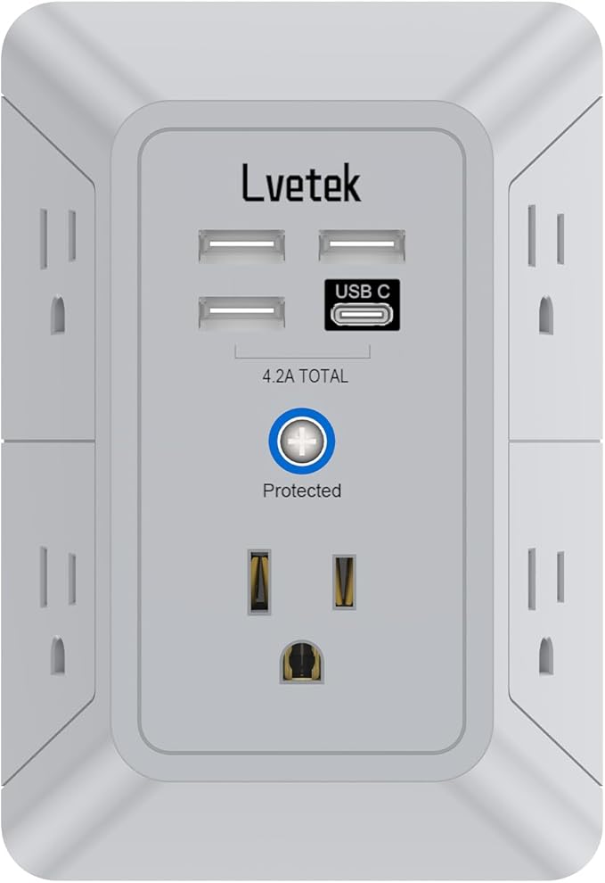 Outlet Extender, Surge Protector Outlet by Lvetek