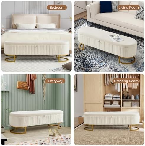 storage ottoman bench, 63" velvet end of bed showing dimensions
