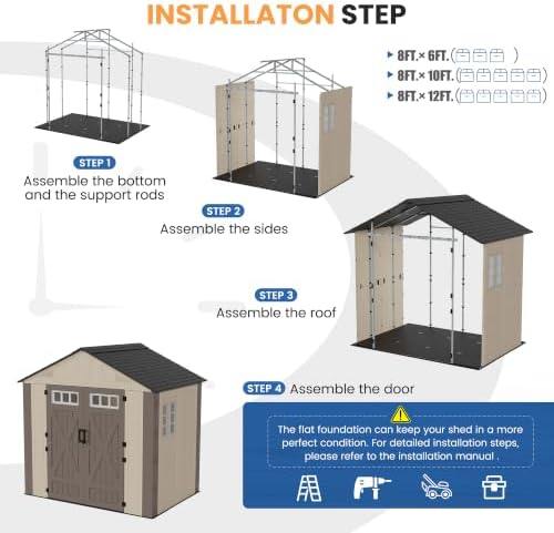 amopatio 8x6 ft outdoor storage shed with floor on a desk or shelf
