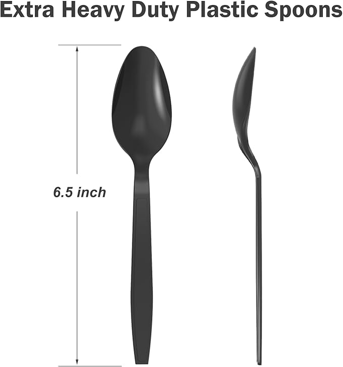 Dealusy 360 Count Black Plastic Spoons Disposable, Heat Resistant, Solid and - Image 3