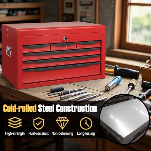 tool box, 6-drawer steel tool chest with top shown in use