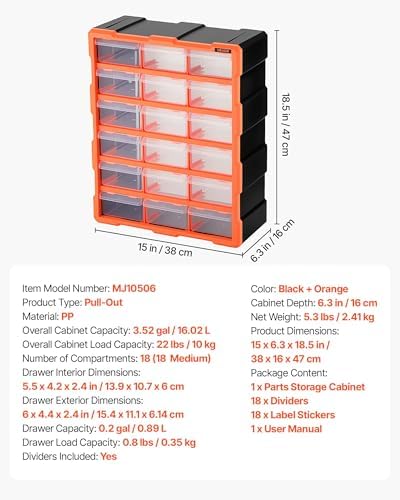 vevor 18-drawer storage organizer, plastic, drawer storage cabinet, close-up detail