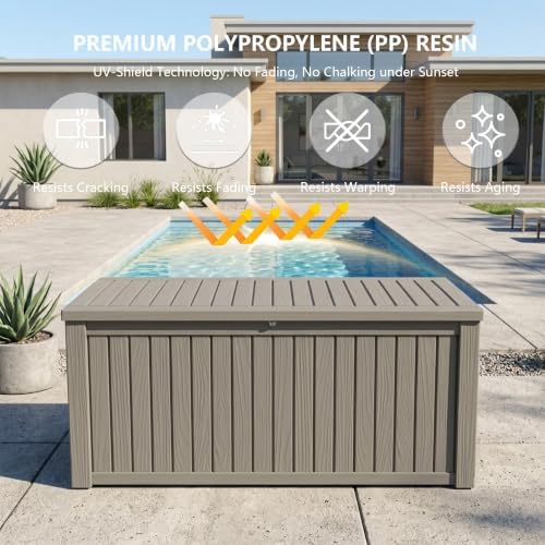 outdoor storage box,200 gallon waterproof deck box [upgraded, side view