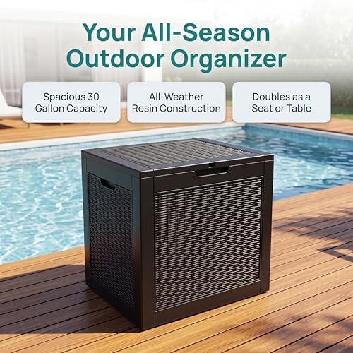 nicbex 30 gallon deck box, waterproof resin rattan, close-up detail
