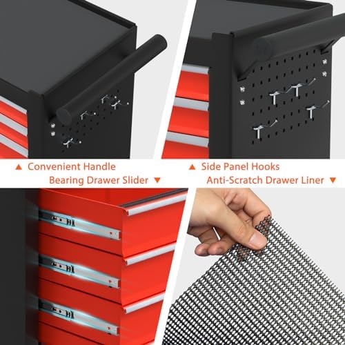 7-drawer high capacity rolling tool box, removable cabinet showing dimensions