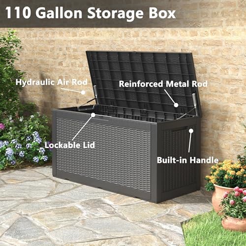 resin outdoor deck storage box waterproof (black, 110, close-up detail