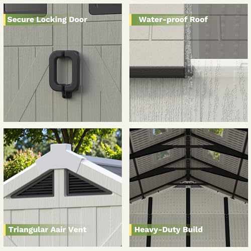 greesum 10x12ft resin outdoor storage shed with floor, close-up detail