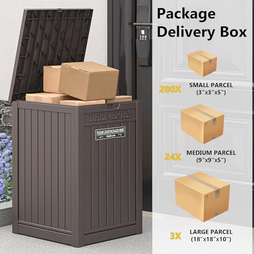 lhbgo package delivery box for outside with sticker showing dimensions