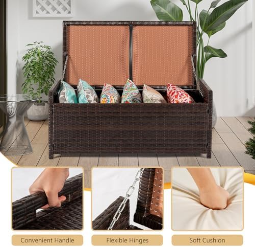 prohiker 2-in-1 wicker deck box bench, all-weather 55 shown in use