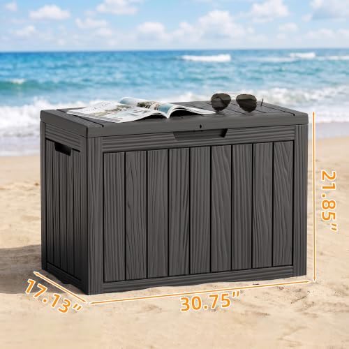vixzen 55 gallon outdoor storage box waterproof, deck shown in use
