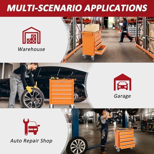 5 drawers rolling tool chest with wheels, portable, package contents