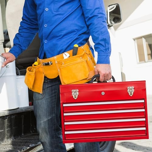 4 drawers metal tool box portable steel tool on a desk or shelf