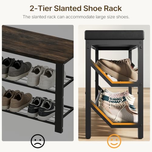 yatiney shoe bench with cushion, entryway bench with, side view