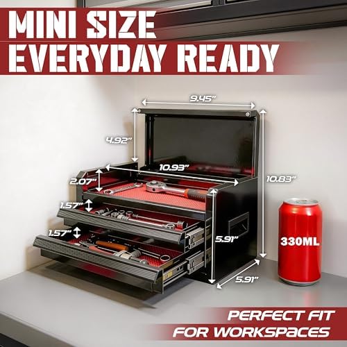 mini toolbox with 2 drawers and top storage, close-up detail