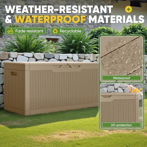 greesum outdoor storage box 100 gallon storage bin shown in use