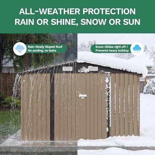 jummico 10x12 ft outdoor storage shed, heavy duty showing dimensions