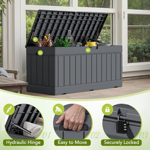 devoko 78 gallon deck box, waterproof resin outdoor shown in use