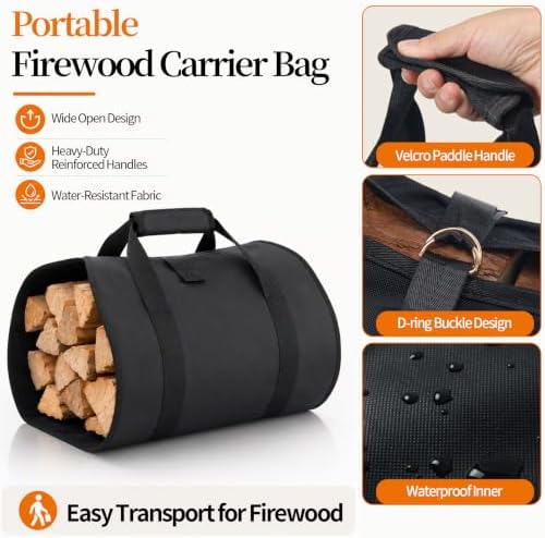 4ft firewood rack indoor outdoor with log carrier showing dimensions