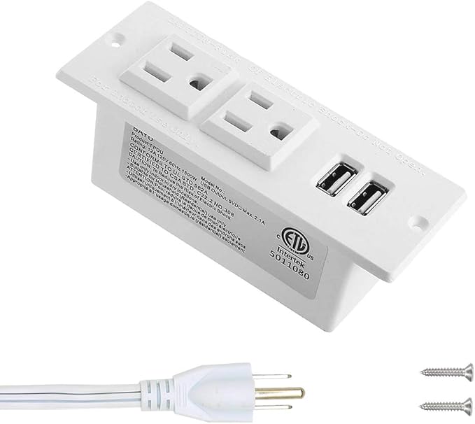 Recessed Power Strip with USB Mountable Power Strip with USB 2 Power Outlets 2 by 4LEAF