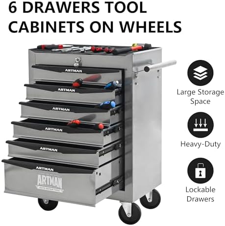 ryh 6 drawers rolling tool chest(silver, 6 drawers（30.5"h showing dimensions