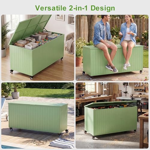 outdoor storage box with wheels 250 gallon, metal showing dimensions