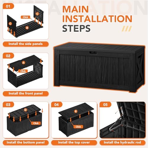 130 gallon deck box outdoor indoor waterproof storage, front angle view