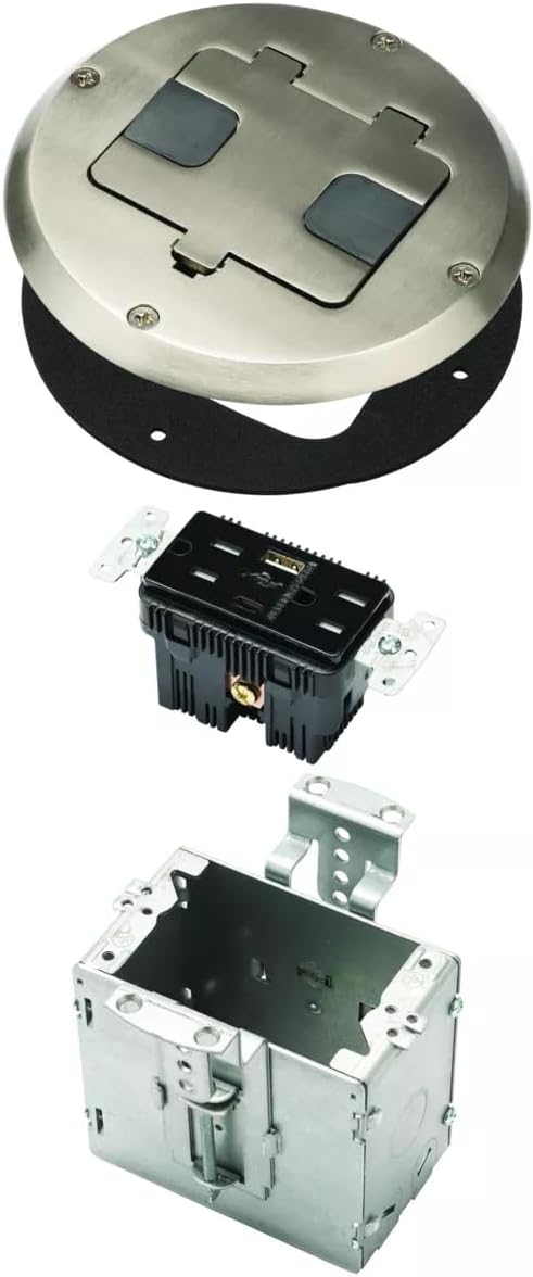 RACO Floor Box Kit 6239ACNI Nickel 15A/125V Duplex Receptacle Outlet by Raco