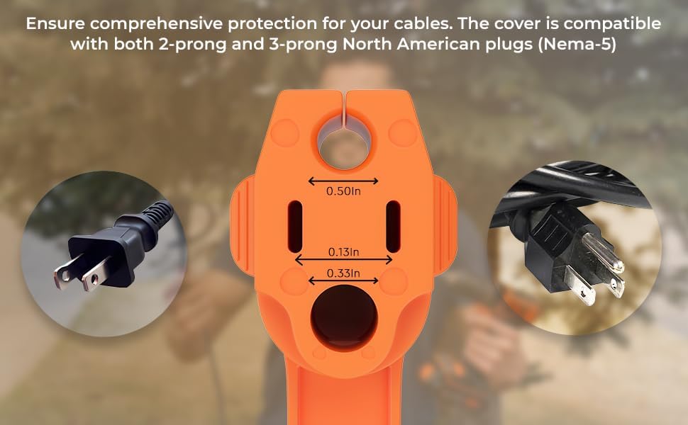 Prong Protector Outdoor Plug Cover for 120-Volt Plugs - Outside Plug Protectors for Extension Cord Cap End, 3-Prong Heater Block End Covers (1, Orange)