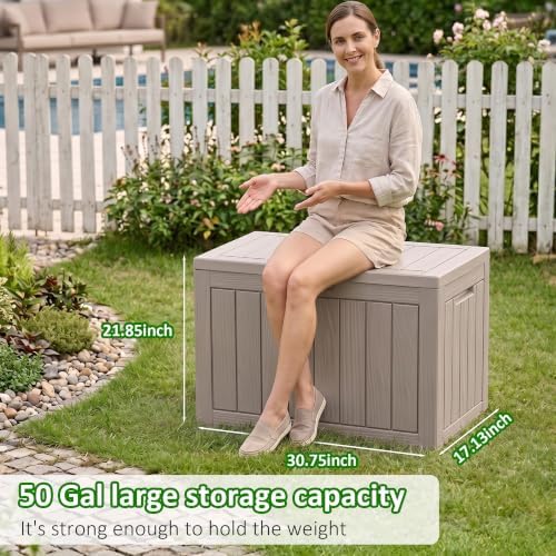 easyup 50 gallon outdoor storage box waterproof lockable shown in use