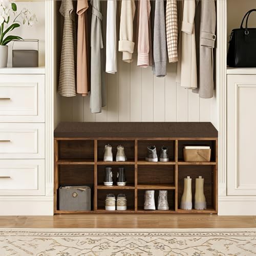 dinzi lvj shoe storage bench with cushion, 40.9", side view