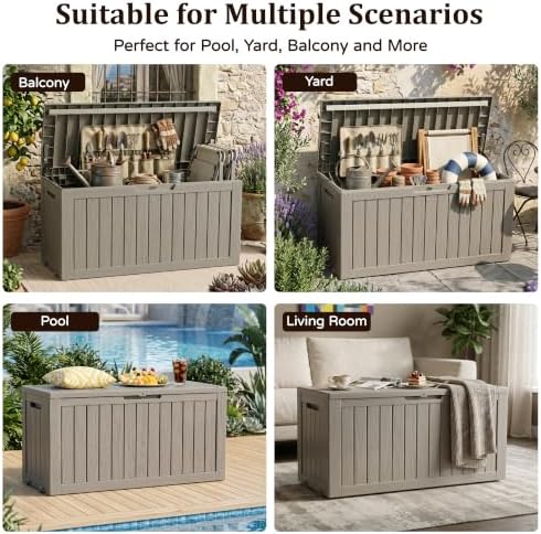 outdoor storage box,100 gallon lockable deck box with on a desk or shelf