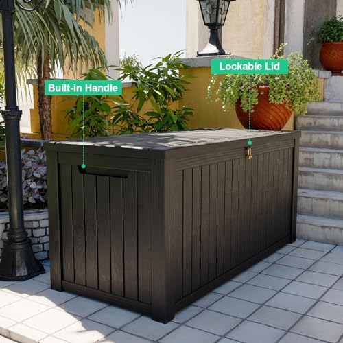 180 gallon deck box, waterproof resin outdoor storage, package contents