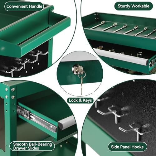 tool chest with wheels, 3-tier rolling tool box showing dimensions