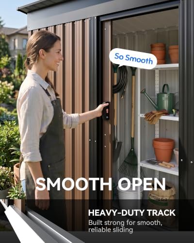 5x3 ft metal outdoor storage shed with sliding, close-up detail
