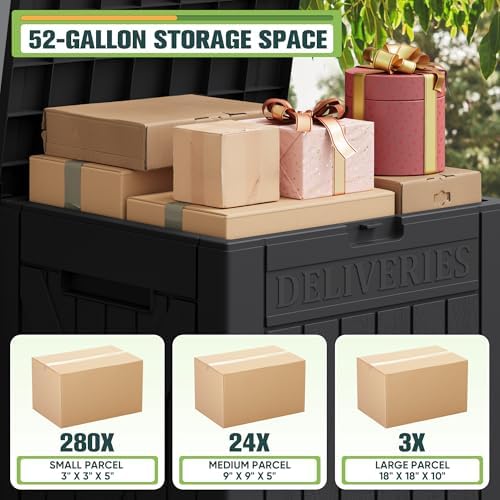 greesum 52 gallon large outdoor package delivery box, side view
